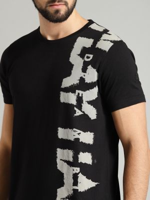 Roadster Men Black Printed Pure Cotton T-shirt