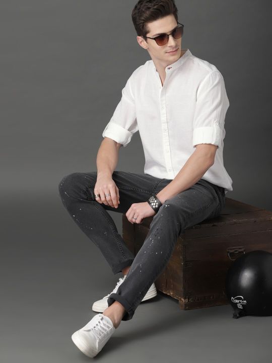 Roadster Men White Cotton Linen Casual Sustainable Shirt