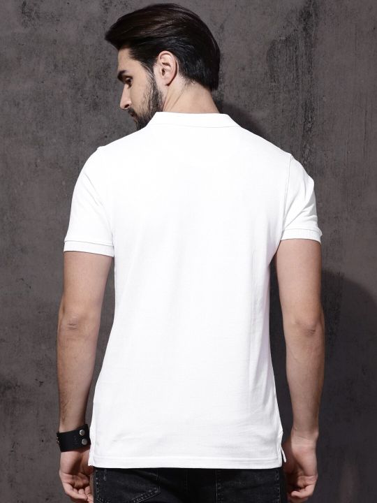 Roadster Men White Polo Collar T-shirt