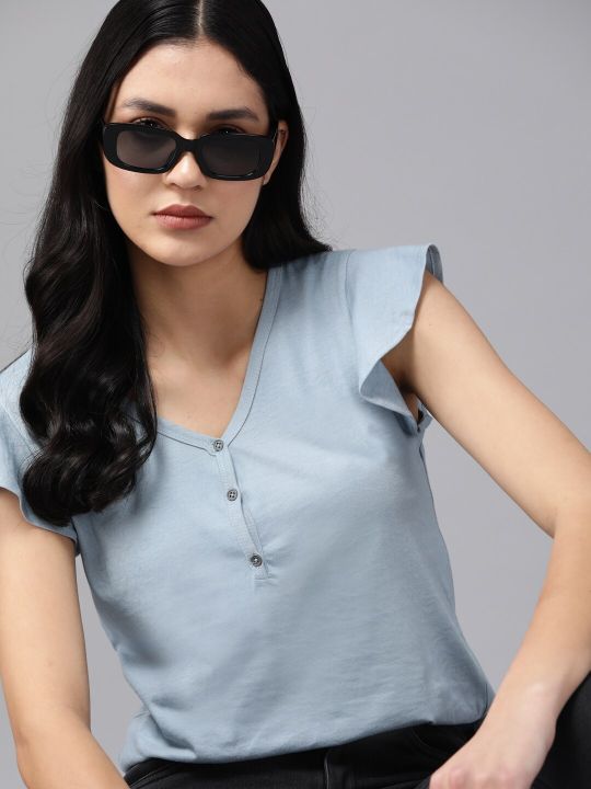 Roadster The Lifestyle Co. Flutter Sleeves Regular Top