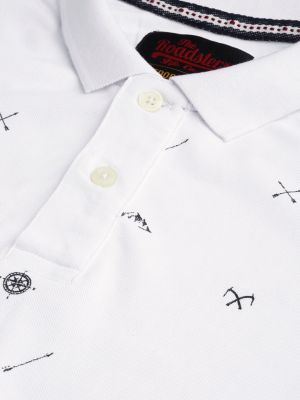 Roadster The Lifestyle Co Men White & Black All Over Printed Polo Collar T-shirt