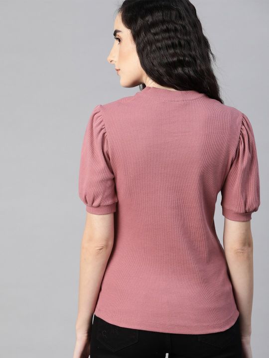 Roadster The Lifestyle Co Pink Puff Sleeve Regular Top