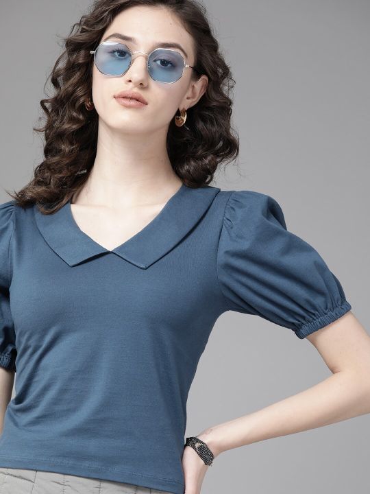 Roadster The Lifestyle Co. Teal Blue Peter Pan Collar Top