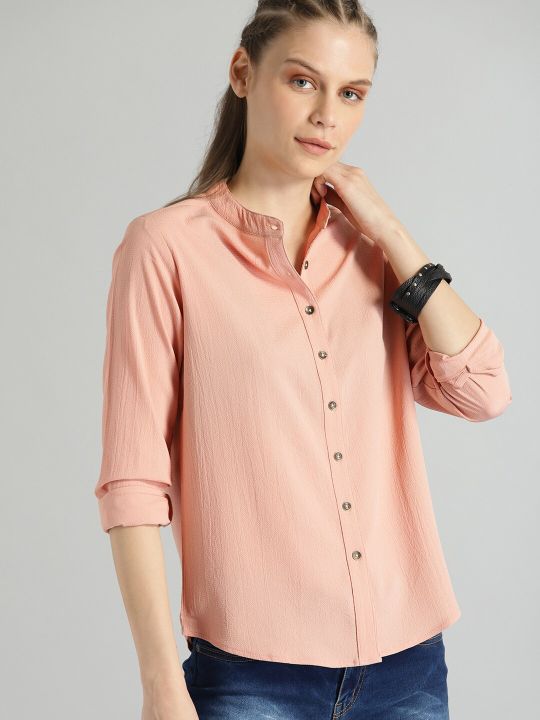 Roadster The Lifestyle Co Women Peach Solid Shirt Style Top
