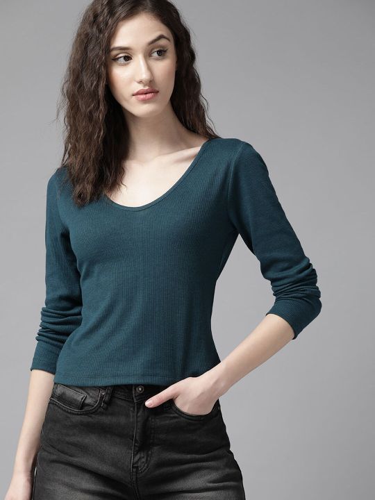 Roadster Women Blue Solid V-Neck Regular Top