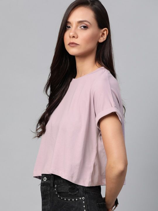Roadster Women Lavender Solid Round Neck Top