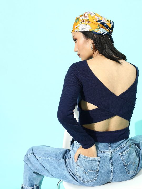 Roadster Women Navy Blue Solid Top