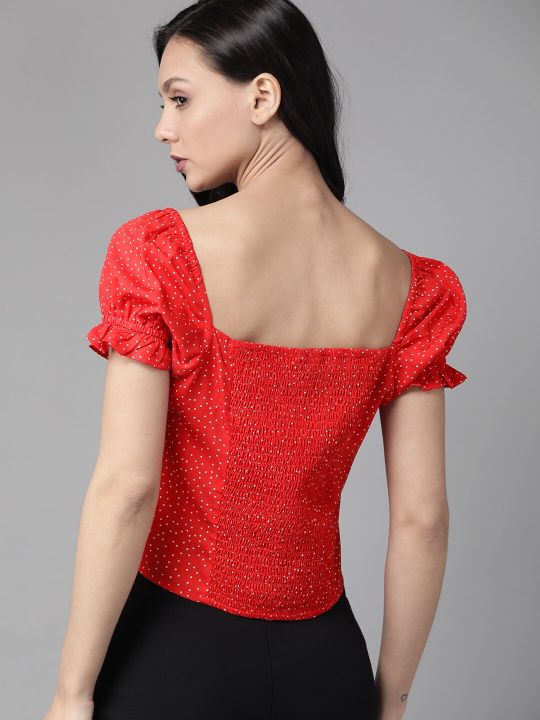 Roadster Women Red White Polka Dot Print Top