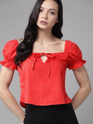 Roadster Women Red White Polka Dot Print Top