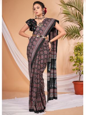 Saree mall Ajrakh Silk Blend Block Print Sarees
