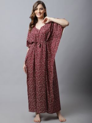 Secret Wish Maroon Printed Maxi Nightdress