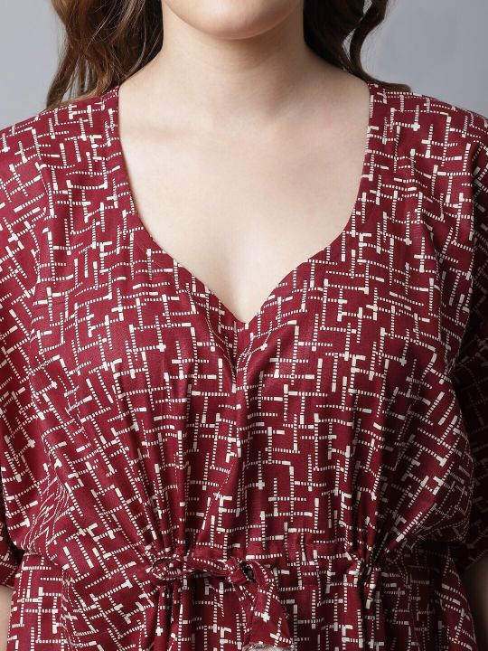 Secret Wish Maroon Printed Maxi Nightdress
