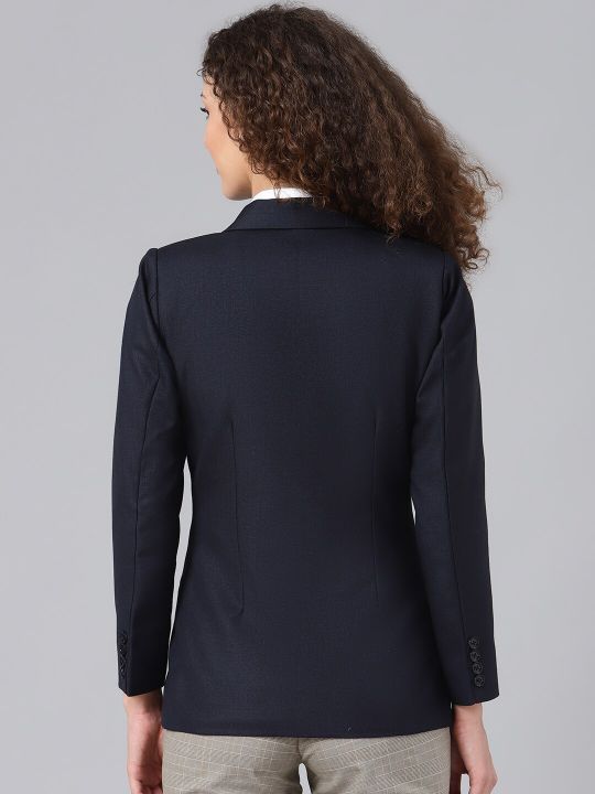 Shaftesbury London Women Navy Blue Solid Formal Blazer