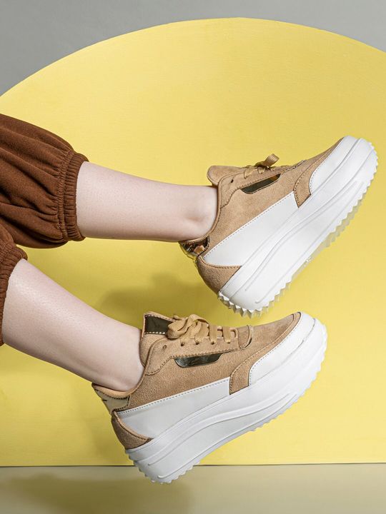 Shezone Women Colourblocked Heeled Lightweight Sneakers