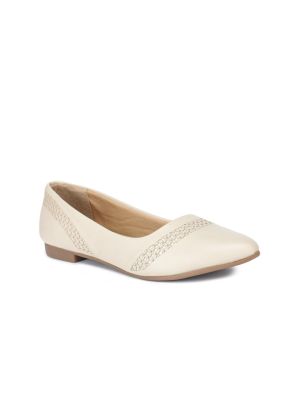 Shezone Women Cream-Coloured Textured Ballerinas Flats