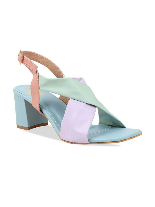 Shoetopia Green and Purple Western - Embellished Block Mules