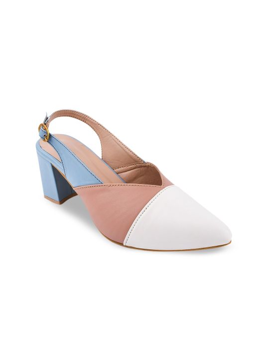 Shoetopia Women Beige & White Colourblocked Block Pumpsws