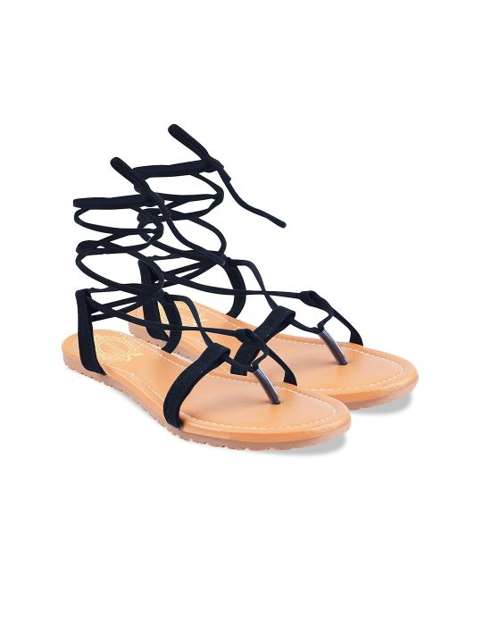 Shoetopia Women Black Open Toe Flats