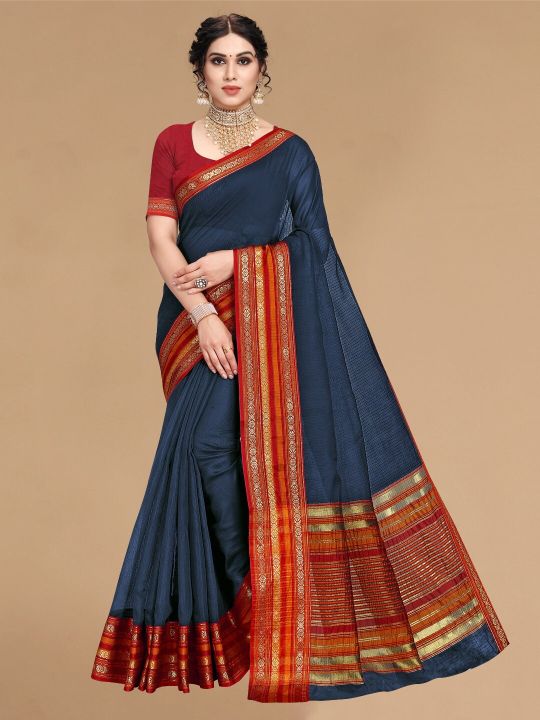 Sidhidata Navy Blue Coloured Kota Doria Cottton Manipuri Saree