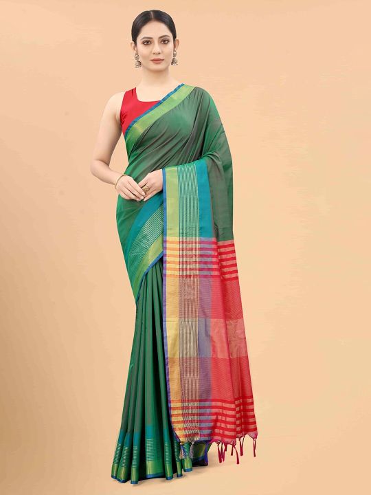 Silk Land Green & Red Zari Art Silk Arani Saree