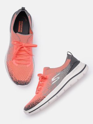 Skechers Women Peach-Coloured & Grey GO WALK STRETCH FIT Walking Shoes