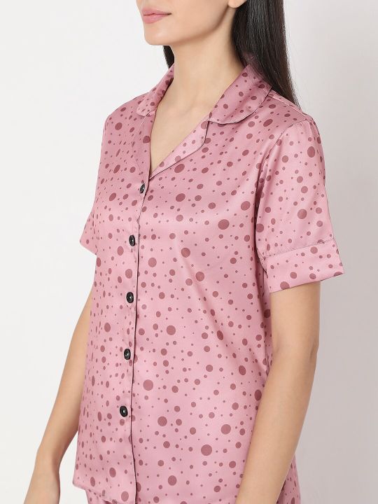 Smarty Pants Women Pink Polka Dots Printed Night Suit