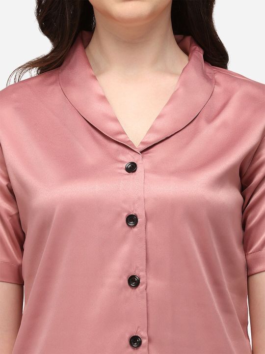 Smarty Pants Women Rose Gold & Black Silk Satin Night suit