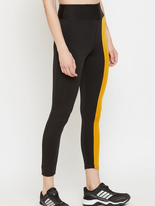 Snug Fit Active Ankle-Length Colourblock Tights in Black