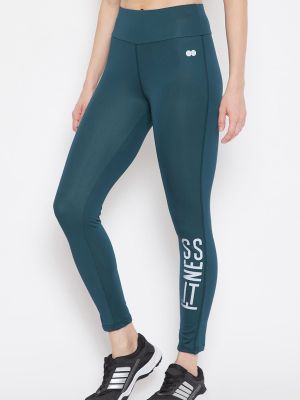Snug Fit Active Ankle-Length Text Print Tights in Teal