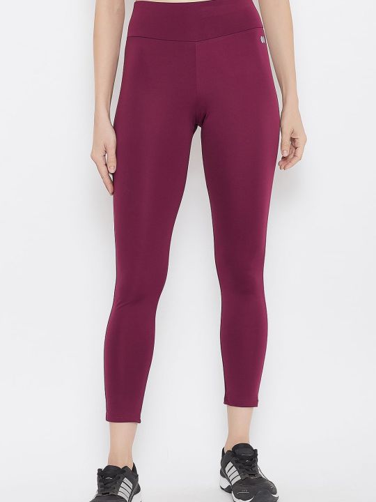 Snug Fit Active High-Waist Ankle-Length Tights in Burgundy
