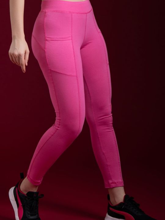 Snug Fit High Rise Active Tights in Hot Pink with Insert Pockets
