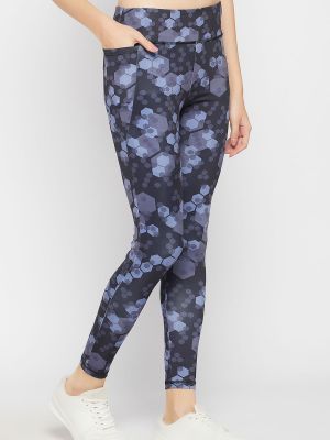 Snug Fit High-Rise Geometric Print Active Tights in Dark Grey