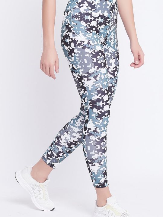 Snug Fit Printed Active Tights in Dark Grey