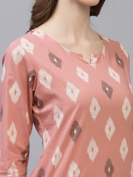 Stylum Women Peach-Coloured & White Printed Night suit