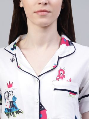 Stylum Women White Printed Night Suit