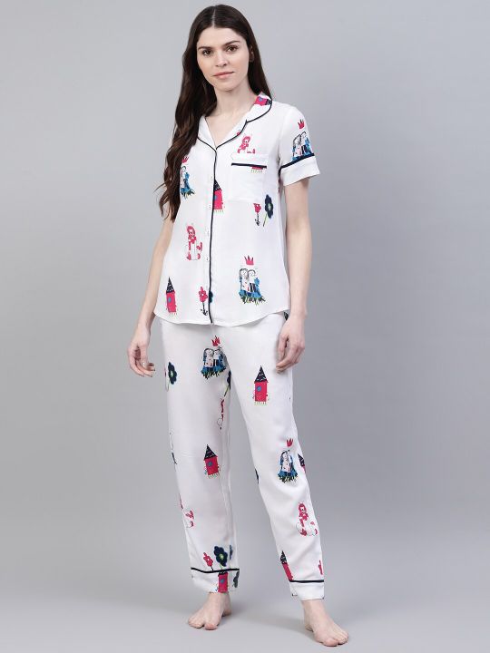 Stylum Women White Printed Night Suit
