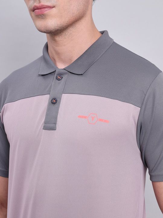 Technosport Antimicrobial Colourblocked Polo Collar Slim Fit T-shirt