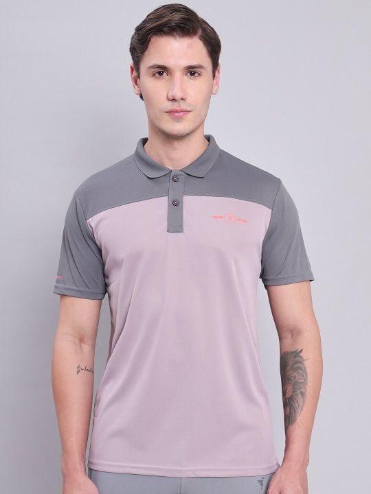 Technosport Antimicrobial Colourblocked Polo Collar Slim Fit T-shirt