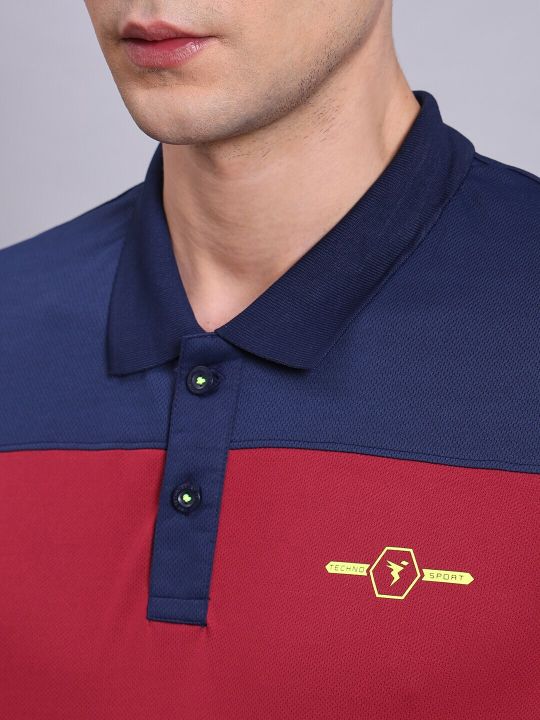 Technosport Colourblocked Polo Collar Antimicrobial Slim Fit Sports T-Shirt