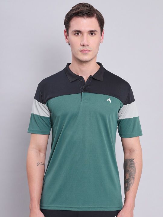Technosport Colourblocked Polo Collar Antimicrobial T-shirt