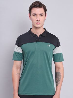 Technosport Colourblocked Polo Collar Antimicrobial T-shirt