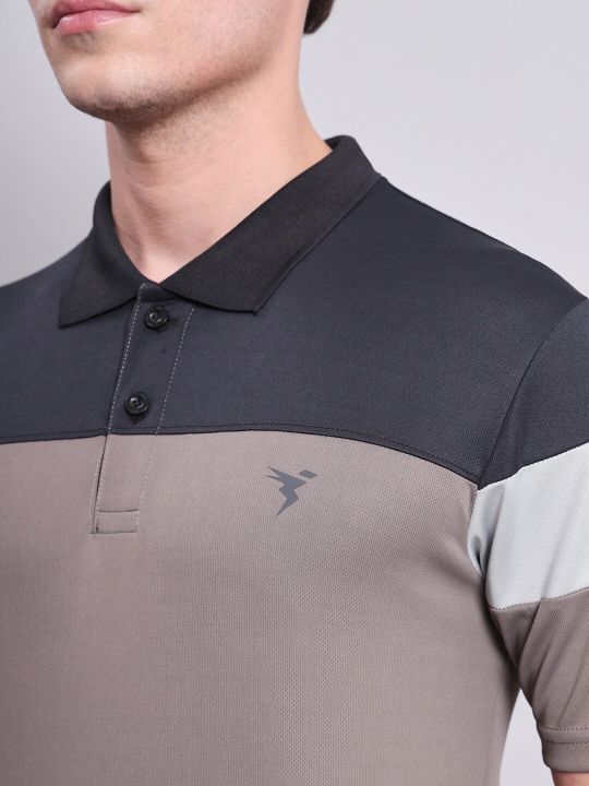 Technosport Colourblocked Polo Collar Antimicrobial T-shirt