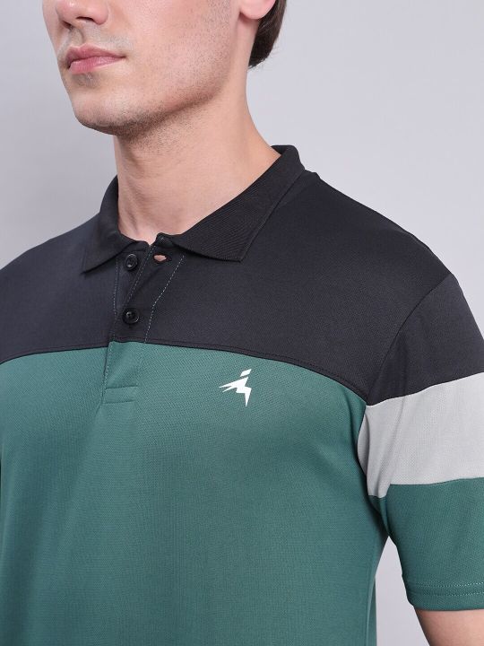 Technosport Colourblocked Polo Collar Antimicrobial T-shirt