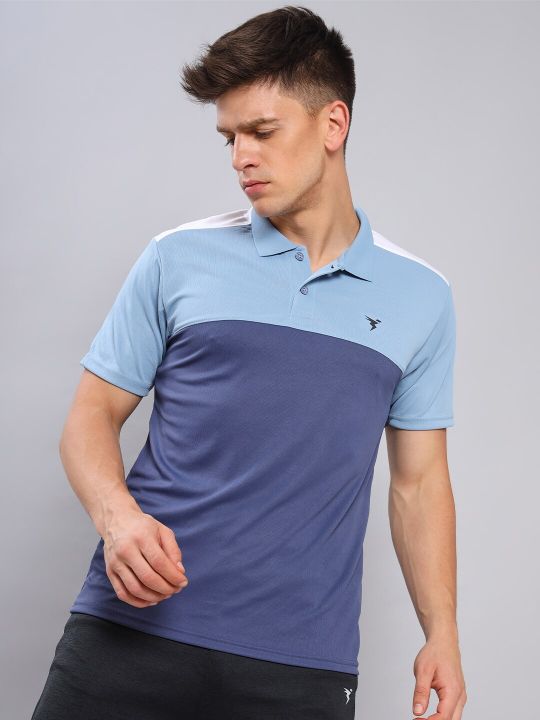 Technosport Colourblocked Polo Collar Antimicrobial Training or Gym T-shirt