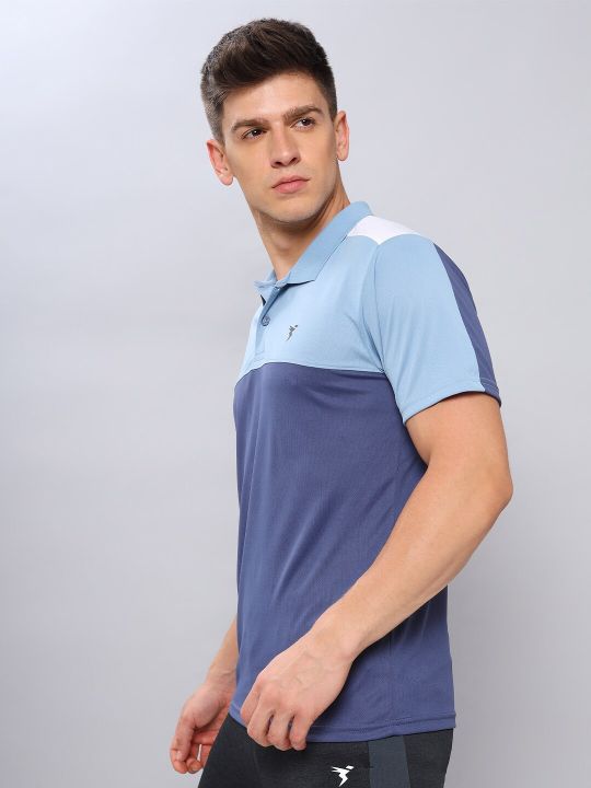 Technosport Colourblocked Polo Collar Antimicrobial Training or Gym T-shirt