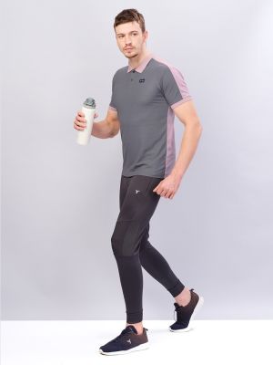 Technosport Polo Collar Colourblocked Antimicrobial Slim Fit Training or Gym T-shirt