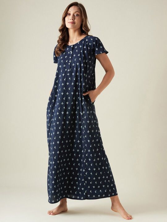 The Kaftan Company Floral Printed Pure Cotton Maxi Nightdress