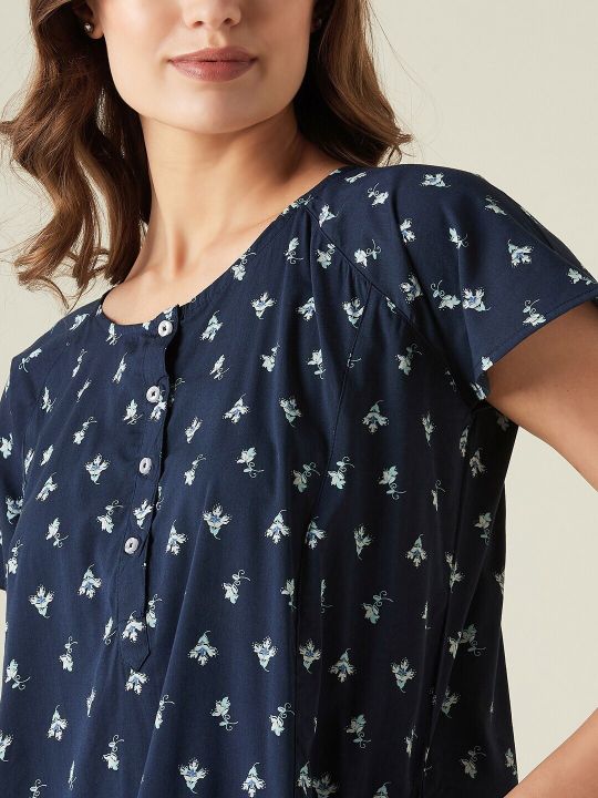 The Kaftan Company Floral Printed Pure Cotton Maxi Nightdress