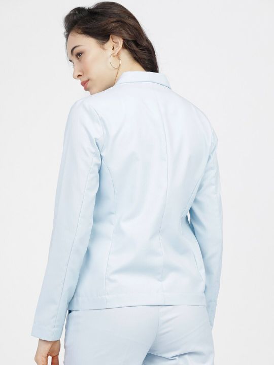 Tokyo Talkies Women Blue Solid Single-Breasted Formal Blazer