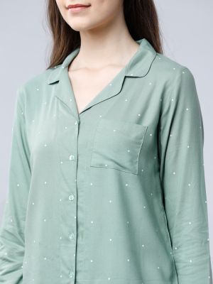 Tokyo Talkies Women Sea Green Polka Dot Printed Night Suit